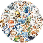 Sticker acqua resistente per animali - 50 pezzi, set di sticker per laptop per bambini, disegni carini, adatto per copricuore Kindle