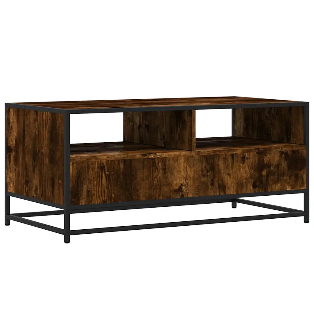 Tavolino Rovere Fumo 100x50x45cm in Legno Multistrato e Metallo