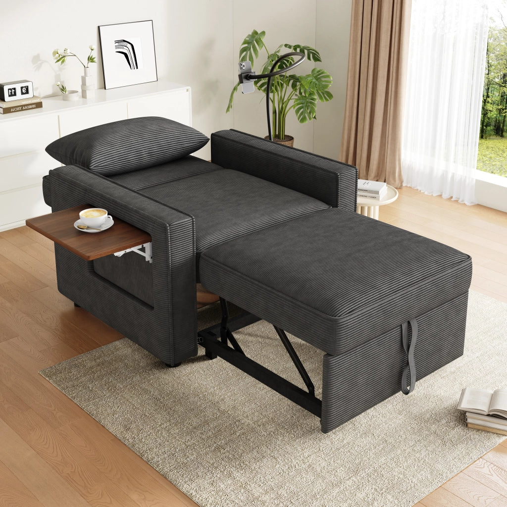 DIVANO LETTO 93x150 cm in velluto a coste Grigio, 1 posto con cuscino