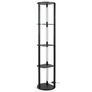 Lampada da terra con mensole scaffale indipendente in legno con 4 strisce LED ruotabili, Lampada da terra moderna con mensole Nero-Lampade