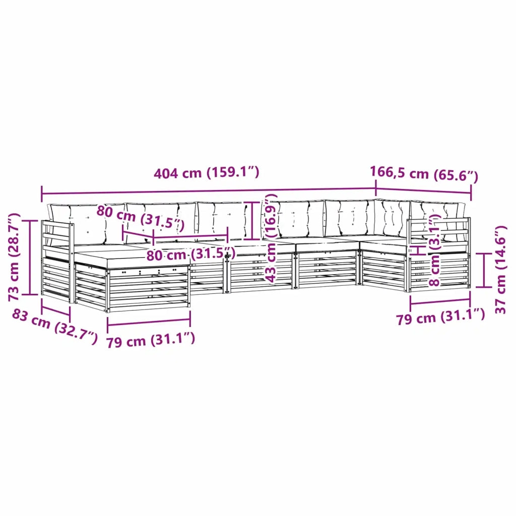 Set divani 7 pcs Naturale e Beige Legno di Acacia Massello 3373803