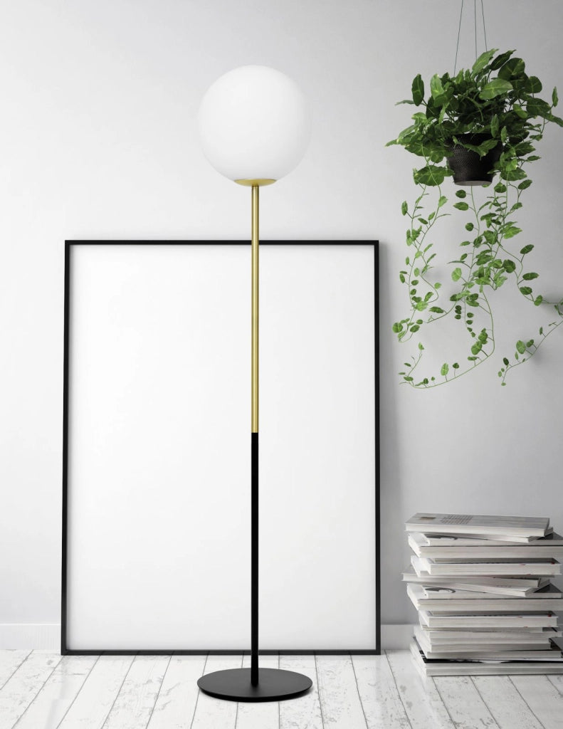 JUGEN LAMPADA DA TERRA 1 LUCE NERO OTTONE  ATTACCO E27 H.170CM DIMMER A PIEDE SFERA OPACA