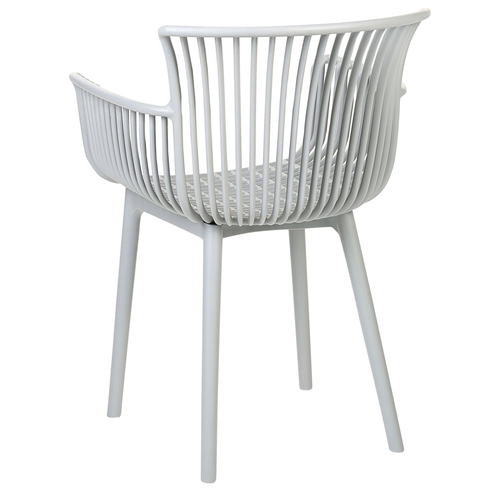 Set di 4 sedie da pranzo in plastica grigio per interni ed esterni da giardino con braccioli in stile minimalista
