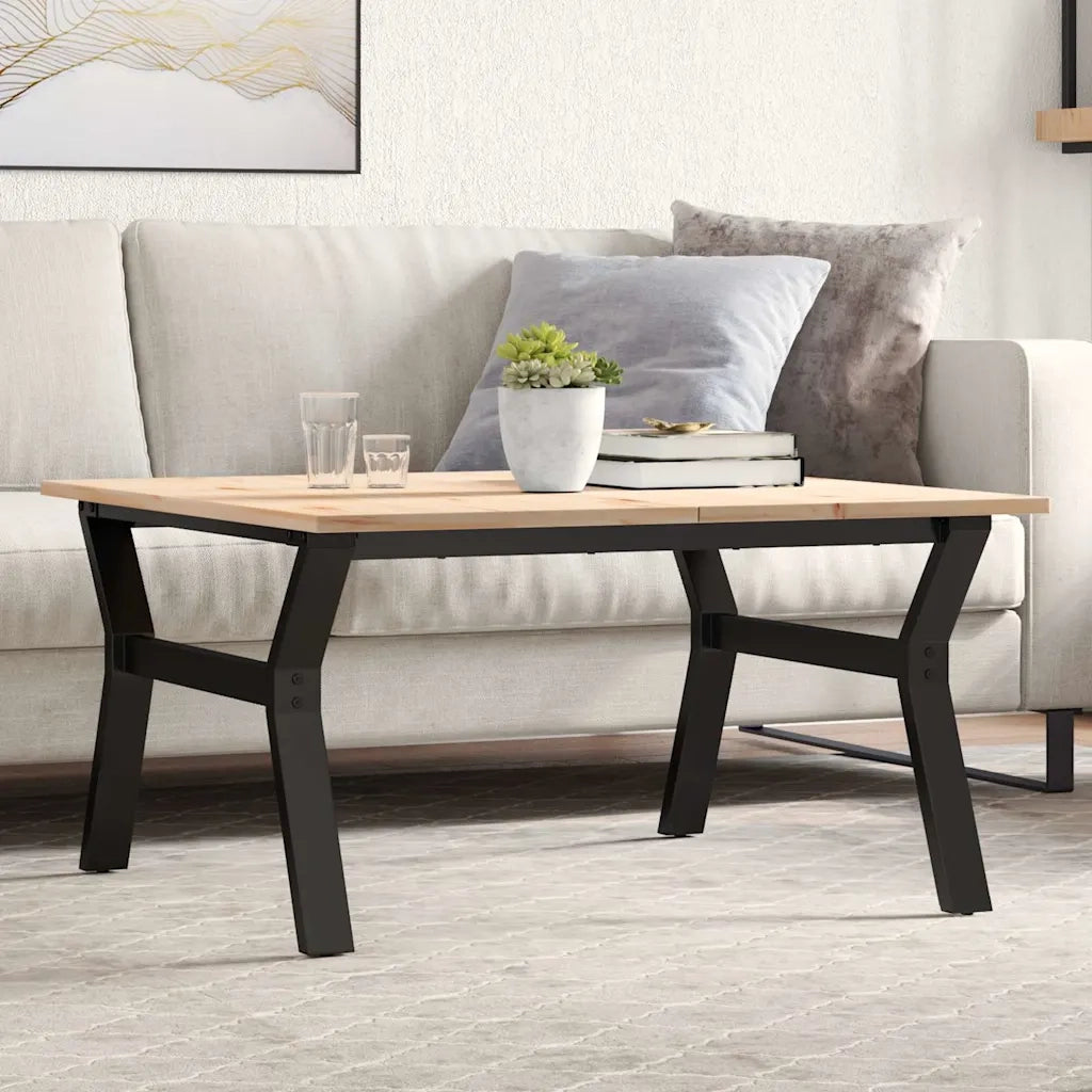 Tavolino da Salotto Telaio a Y 90x90x45 cm Legno Pino e Acciaio