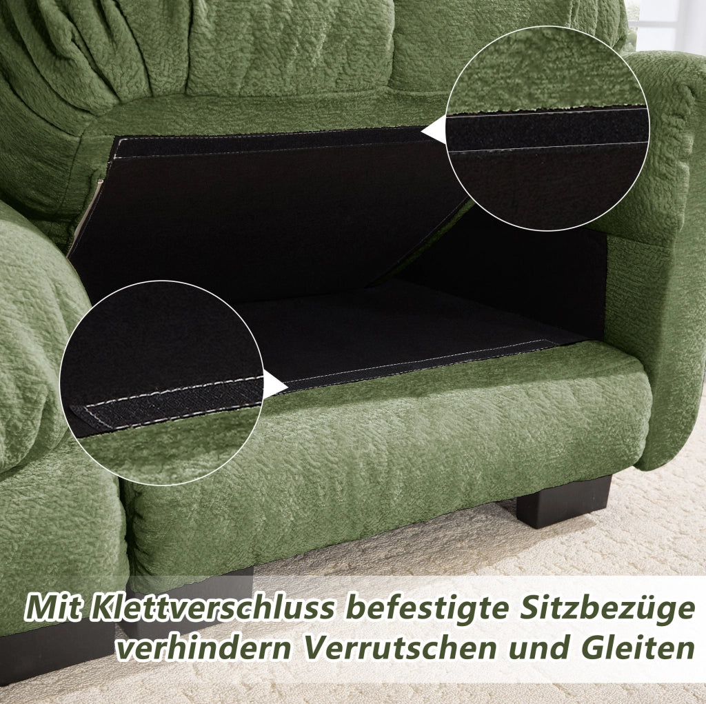 Divano modulare in chenille verde; 260x149x90 cm