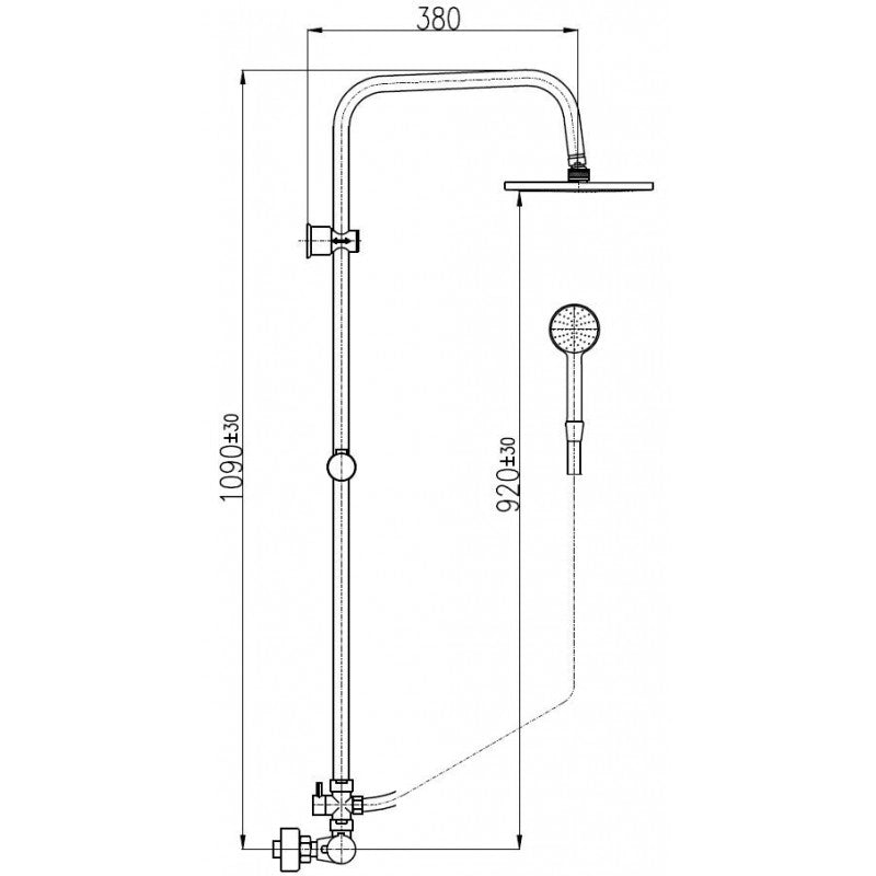 Colonna doccia a parete termostatico ottone nero opaco con doccetta H. 109 cm