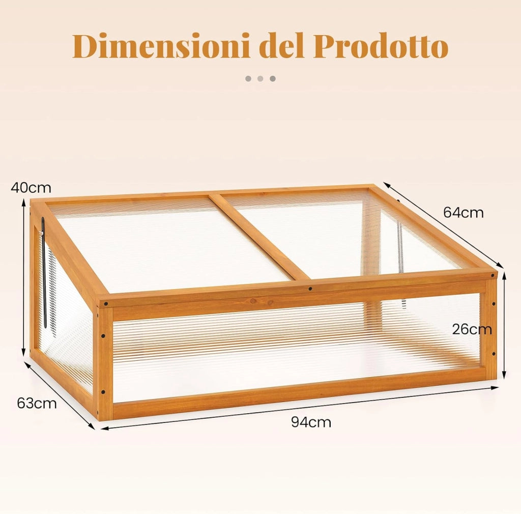 Serra in Legno, Mini Serra con Tetto Trasparente Apribile, Letto Rialzato da Interno ed Esterno per Balcone, Giardino e Veranda (Arancione)