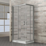 Box doccia angolare 70x100 con doppia porta scorrevole cristallo trasparente e profili cromati Geo