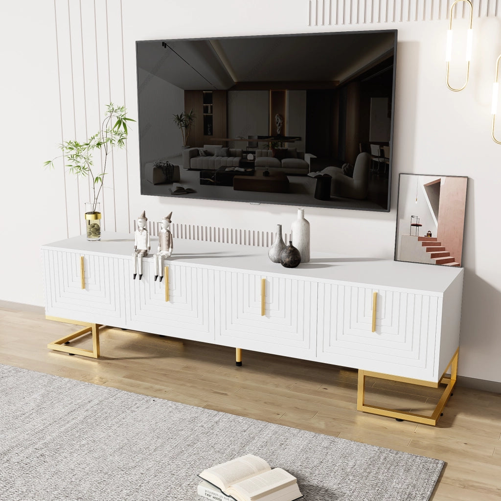 Mobile TV con 4 Ante e Ripiani Integrati; Cerniere Ammortizzate; Piedini Regolabili; in Pannello Truciolare; Bianco; 170??40??45;5 cm
