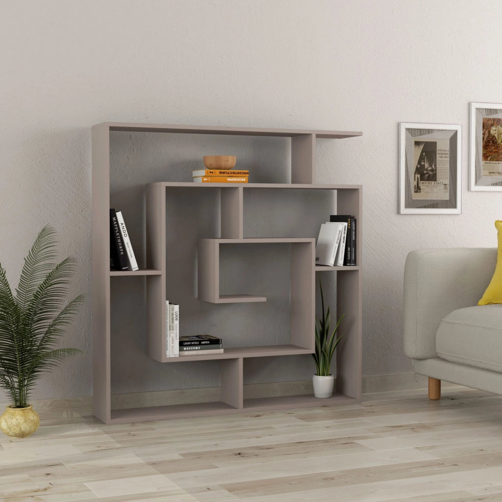 Libreria in legno "Labirent" - 125 x 22 x 129 cm - Marrone moka chiaro
