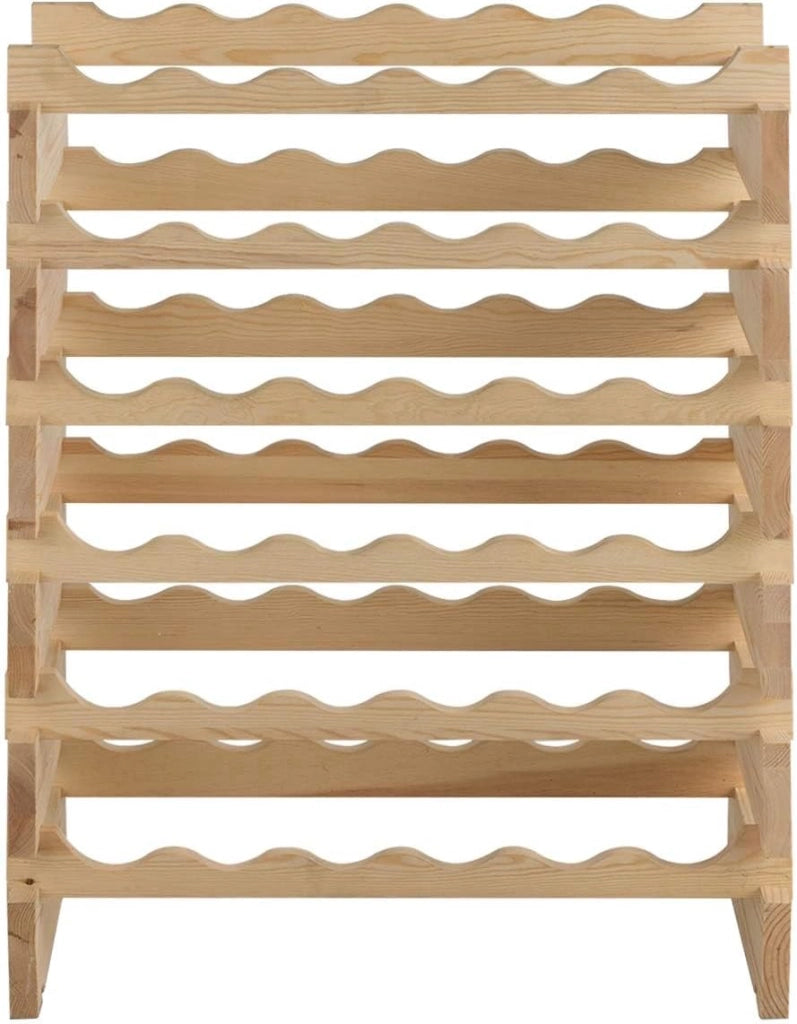 6 Livelli di Portabottiglie per 36 Bottiglie, Portabottiglie in Legno di Pino Massiccio, Portabottiglie Impilabile per Cucina, Cantina, Ripostiglio