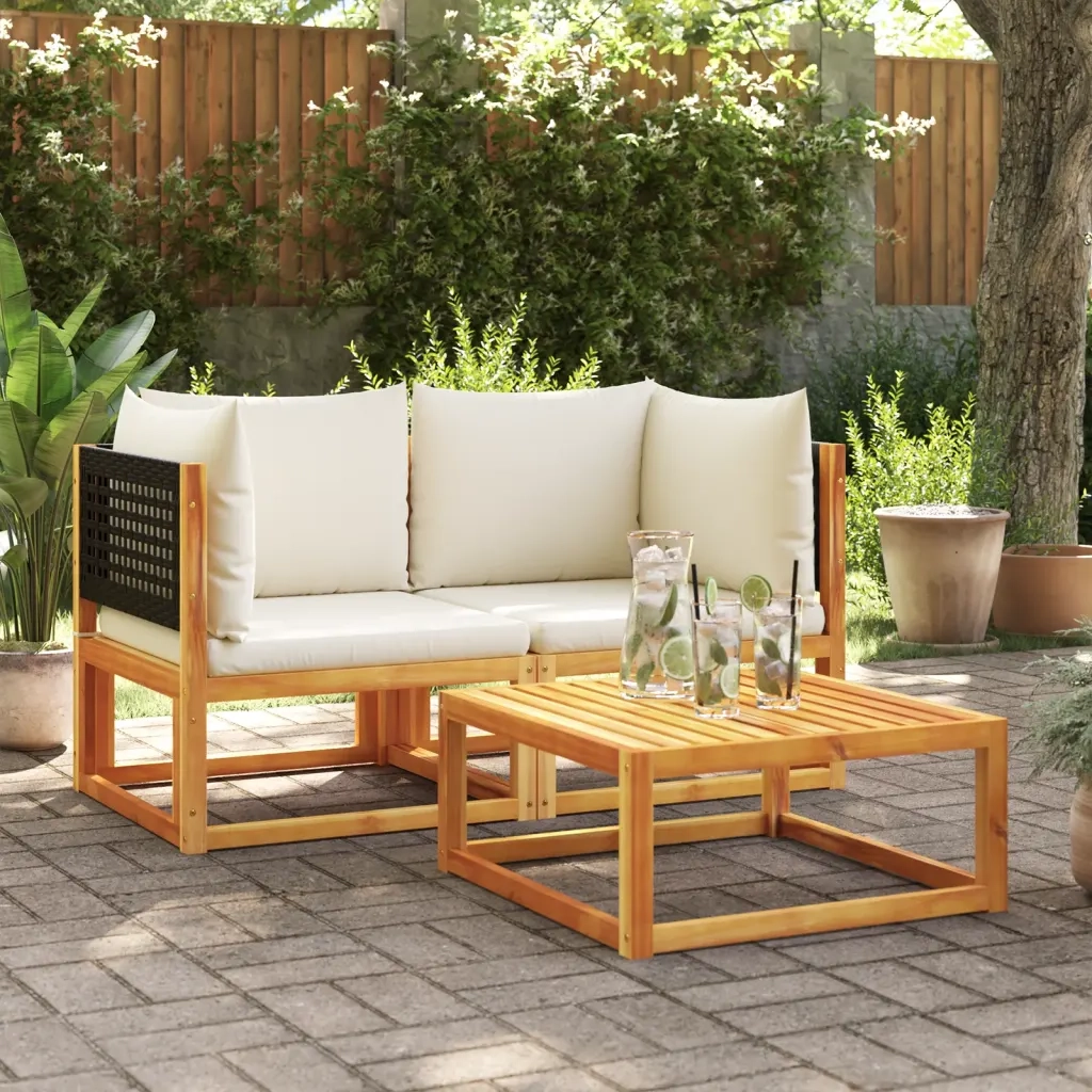 Divani da Giardino Angolari con Cuscini 2 pz in Legno di Acacia e Rattan 3278876