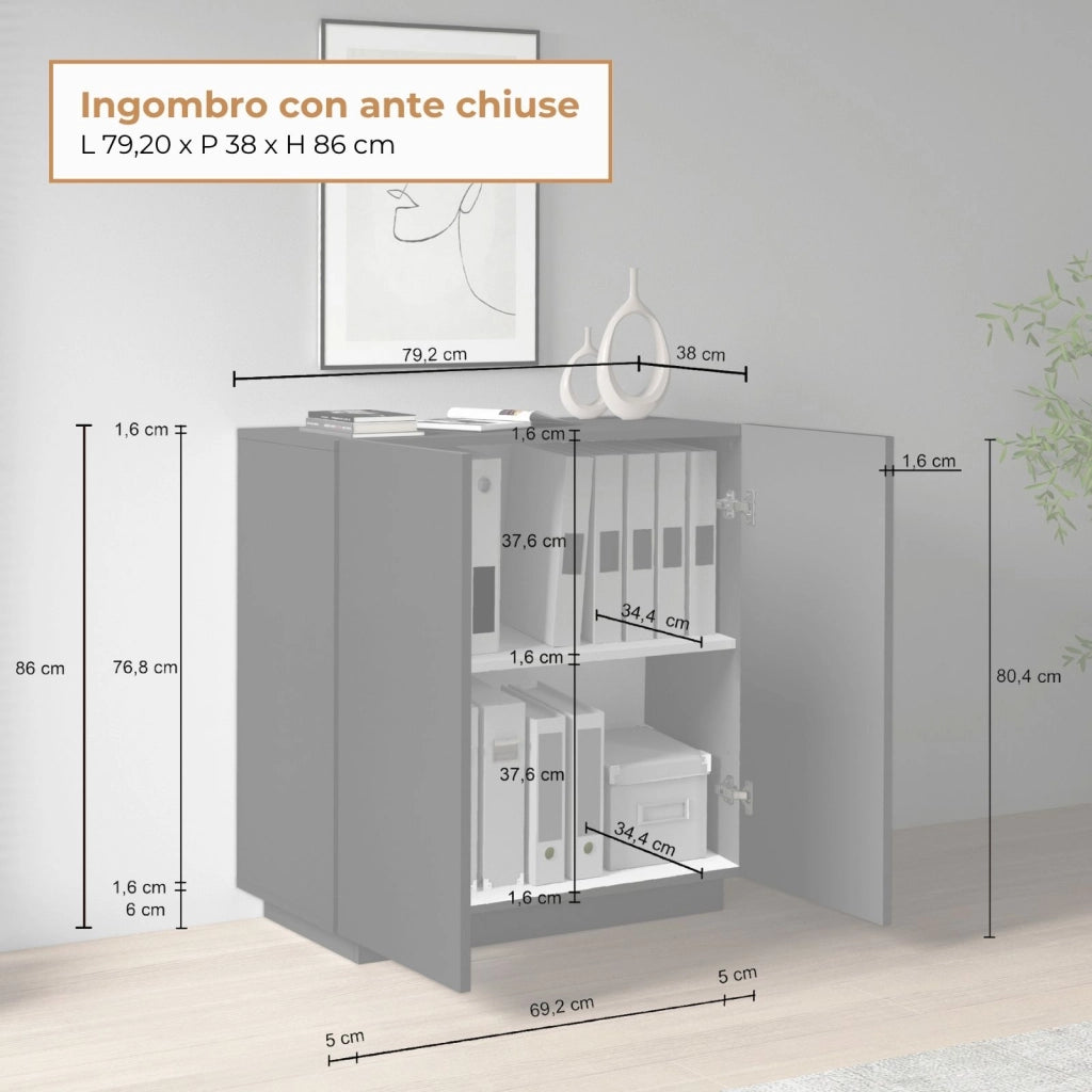 WHOUS Armadio multiuso Easy a 2 ante antracite opaco 79,20x38x86 cm