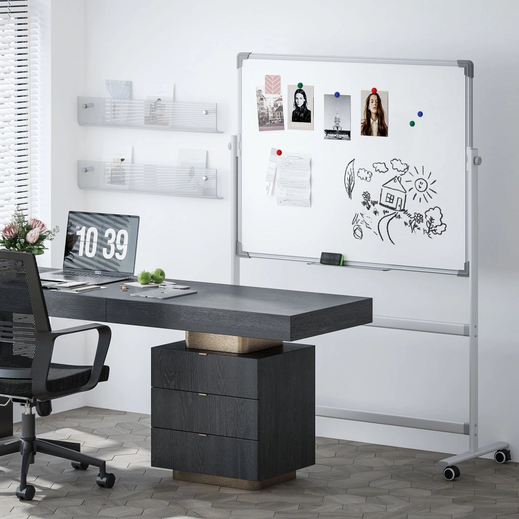 Lavagna Bianca Magnetica a 2 Facce con Accessori e 4 Ruote 127x50x165 cm