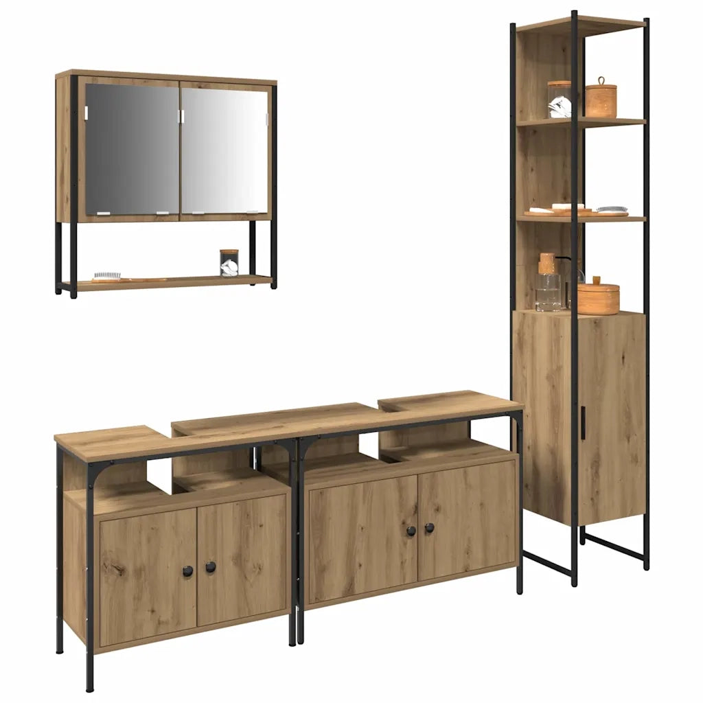 Set di mobili per il bagno con porta 4 pcs rovere artigianale 3334405