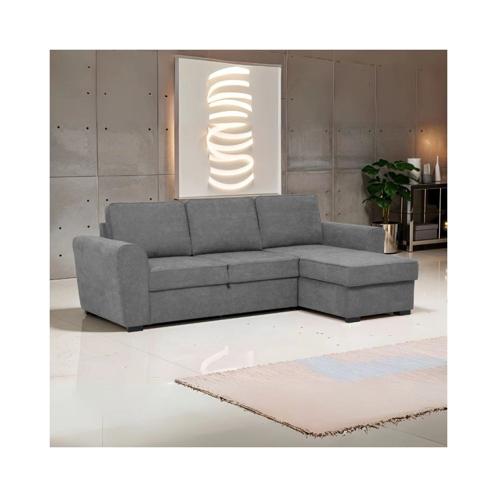 Divano letto penisola Reversibile Aston con contenitore in tessuto grigio 251.5x159.5x86H
