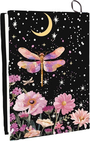 Copertina per libro pieghevole con disegno luna e fiori, coprischermo in nylon lavabile e riciclabile con elastico per libri con copertina rigida - Libro di testo regalo