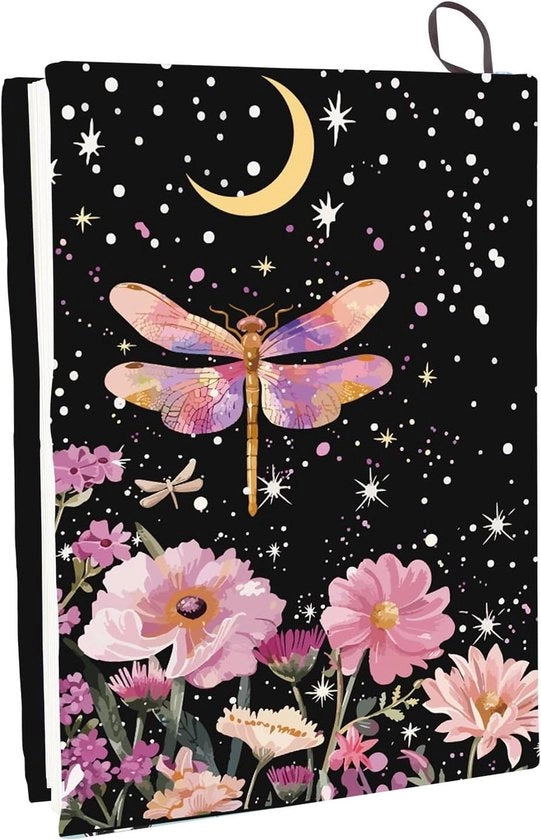 Copertina per libro pieghevole con disegno luna e fiori, coprischermo in nylon lavabile e riciclabile con elastico per libri con copertina rigida - Libro di testo regalo