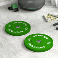 Set 2 Dischi Pesi da 10kg in Gomma con Foro da 2"/5 cm per Manubri e Bilancieri Verde