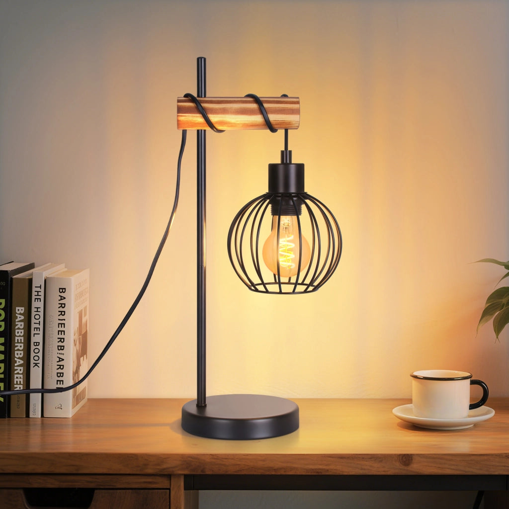 ZMH Lampada da tavolo vintage industriale retrò metallo nero E27 senza lampadina per soggiorno ufficio
