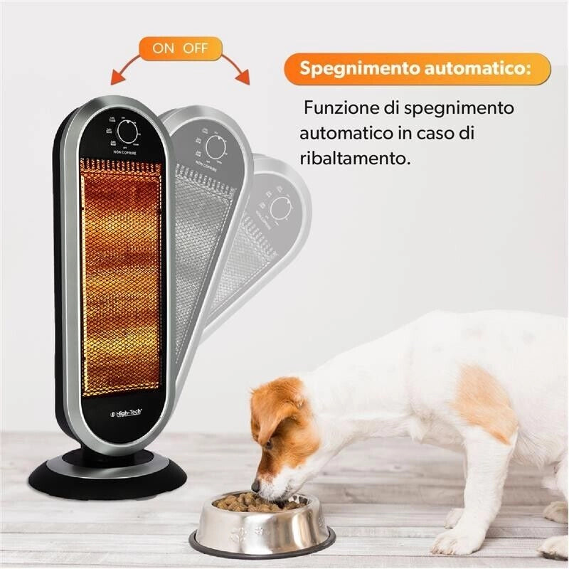 HIGH-TECH STUFA ALOGENA 400-800-1200 W 3 LIVELLI DI POTENZA SPEGNIMENTO AUTOMATICO E OSCILLAZIONE ORIZZONTALE