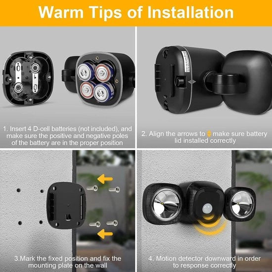 Lampada da esterno con sensore di movimento, funziona con batterie, installazione a parete, lampada da esterno LED, pannellino da esterno ricaricabile