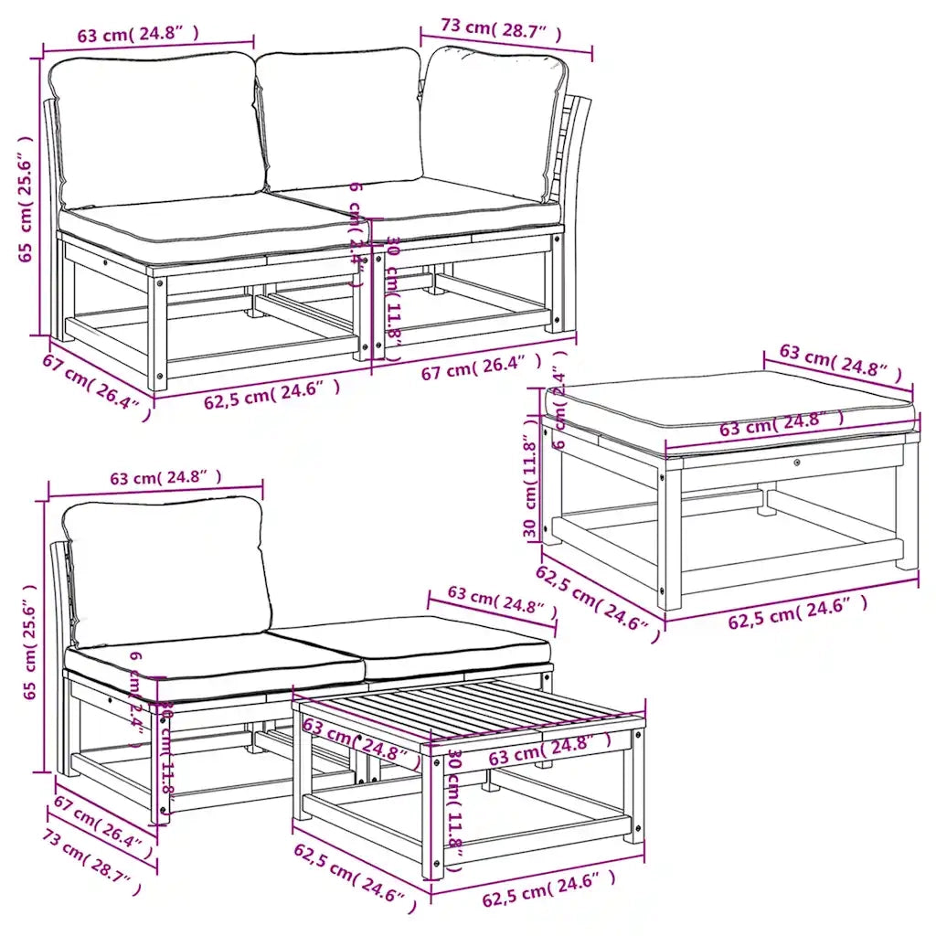 Set Salotto da Giardino 6 pz con Cuscini in Massello di Acacia 3214306