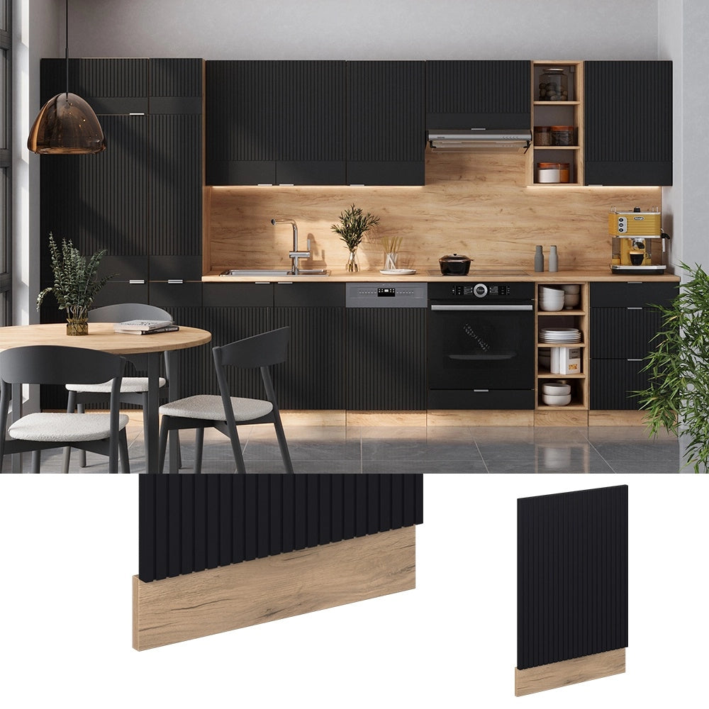 Pannello frontale Fame-Line Nero rigato/Rovere dorato 45 cm, PL Marmo Vicco