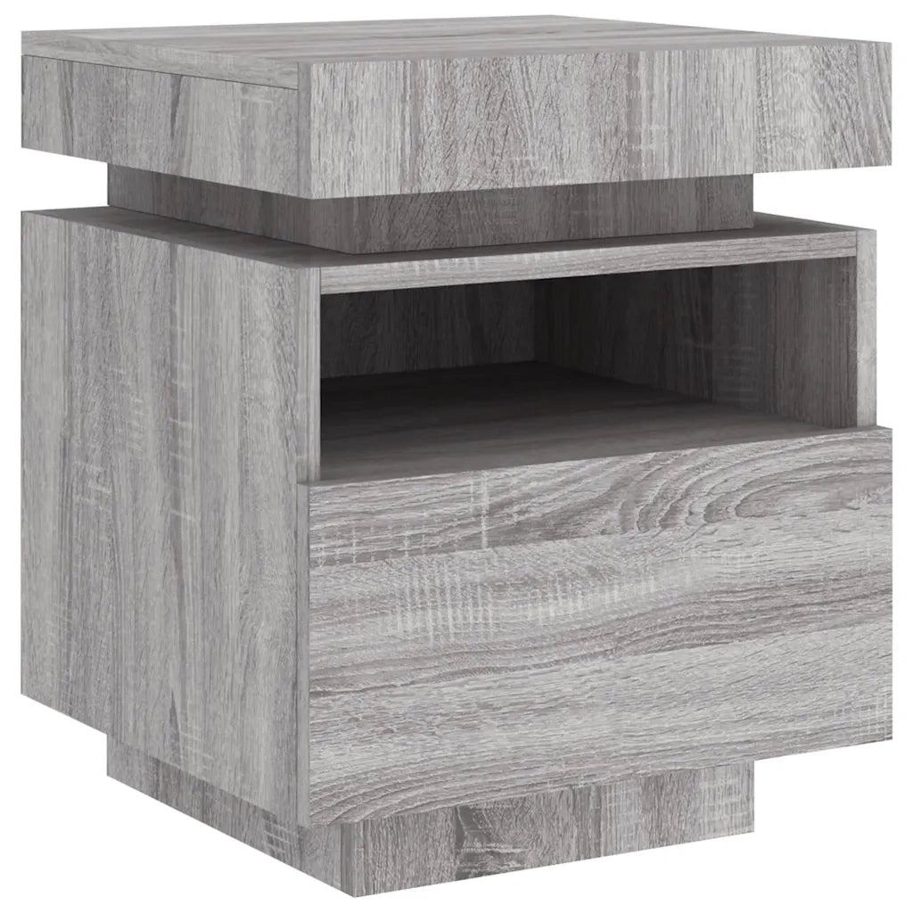 Comodino | Armadio da Notte | Mobiletto da notte con Luci LED Grigio Sonoma 40x39x48,5 cm