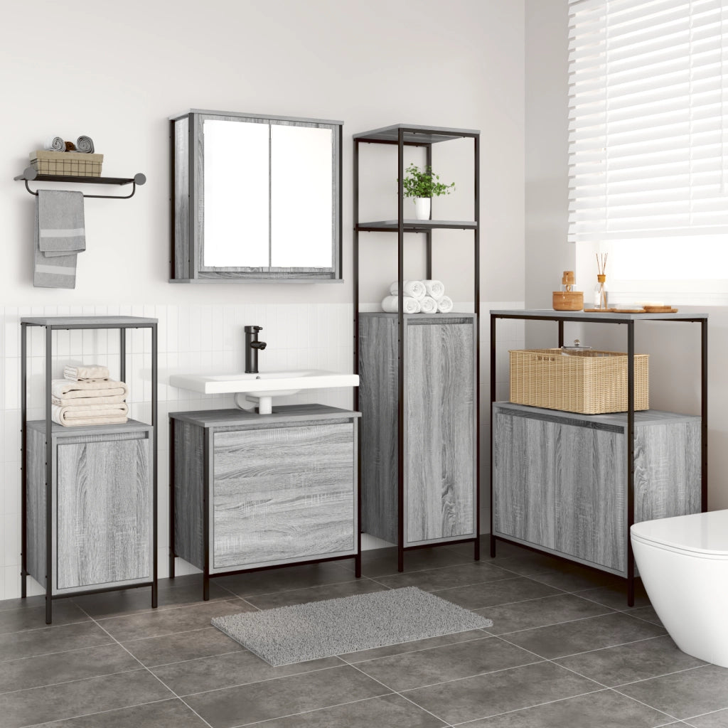 Set di mobili da bagno 5 pezzi vitaXL grigio sonoma in legno ingegnerizzato