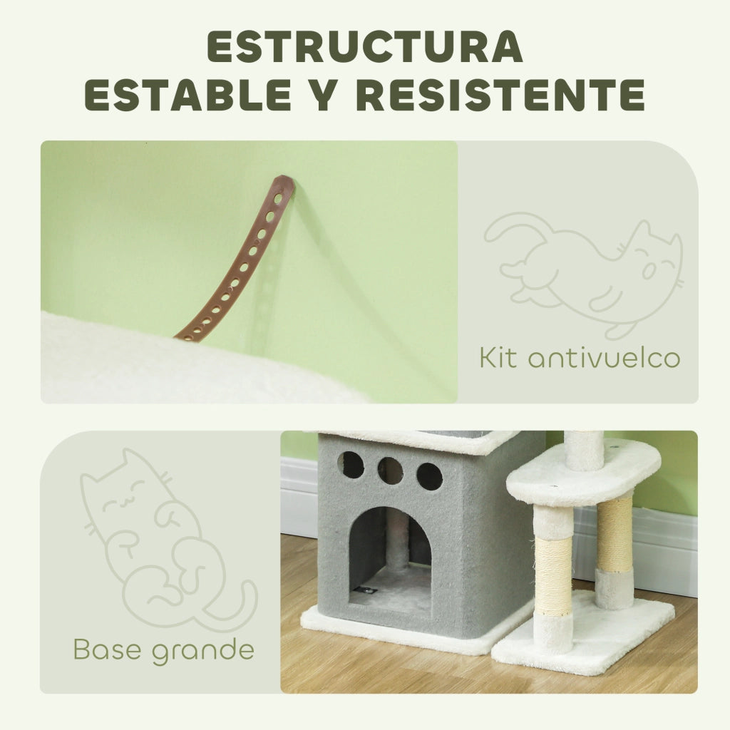 Tiragraffi per Gatti 126 cm ¨C Xylo ¨C Crema con Piattaforme e Pali in Sisal