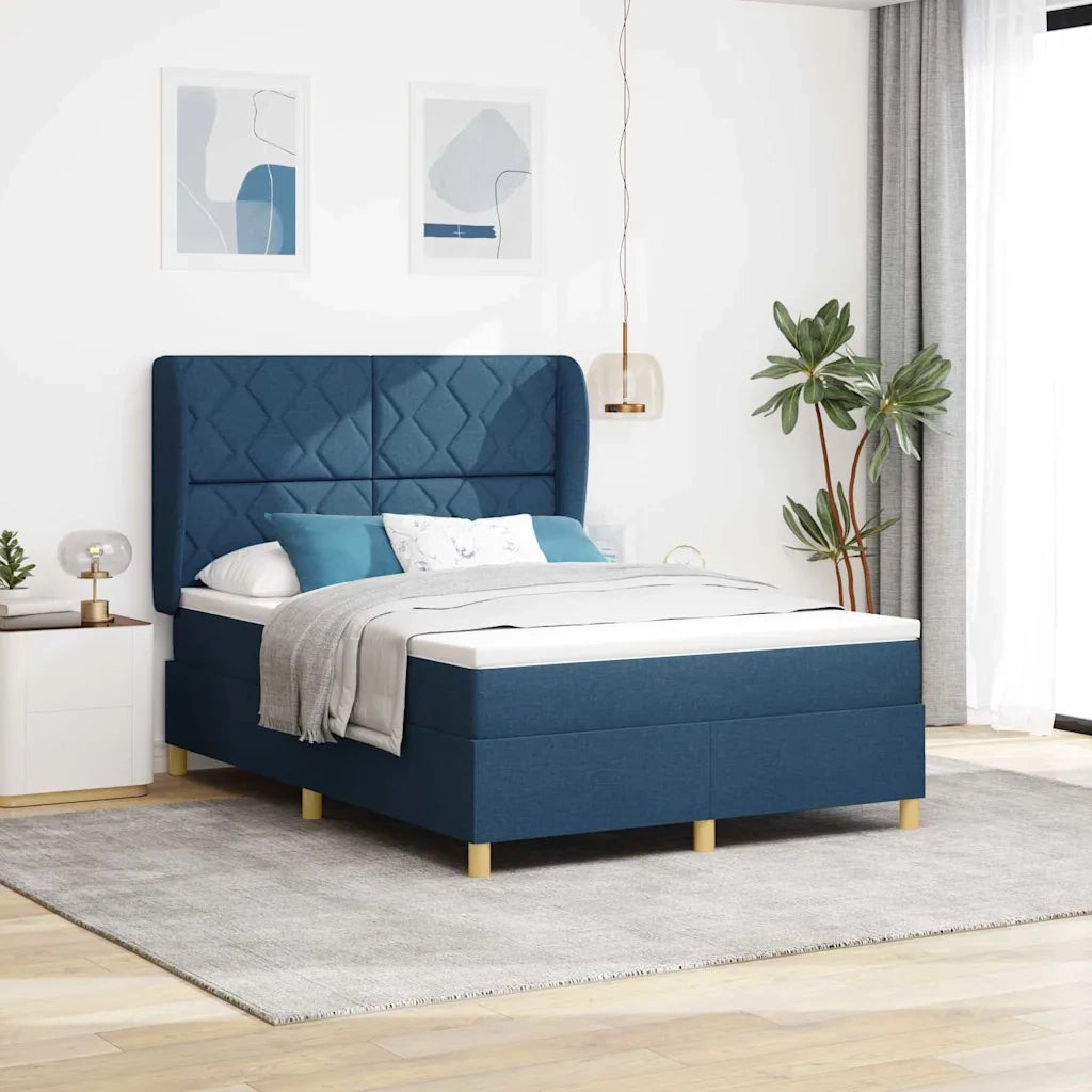 Letto a molle con testiera Blu 190 x 140 cm Tessuto 3340815
