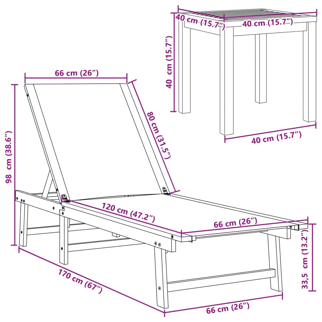 Lettini Prendisole 2 pz | Sdraio da giardino | Lettino da sole con Tavolo Blu Legno Acacia e Textilene