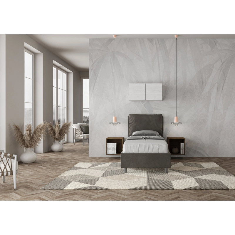 Letto imbottito Singolo 80x210 cm Antea - Con rete,Microfibra,Grigio
