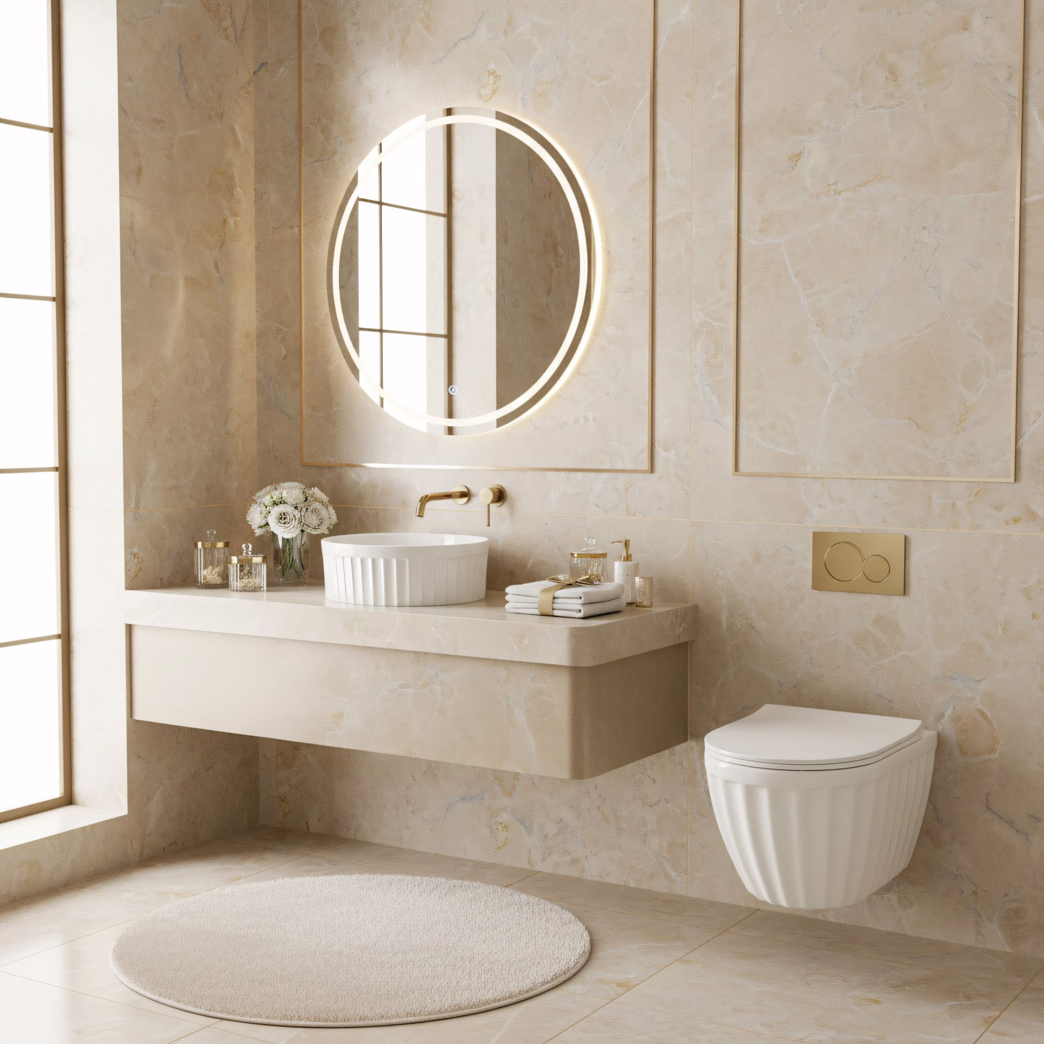 Set: Wc Sospeso + Lavabo Da Appoggio Rea Duo White