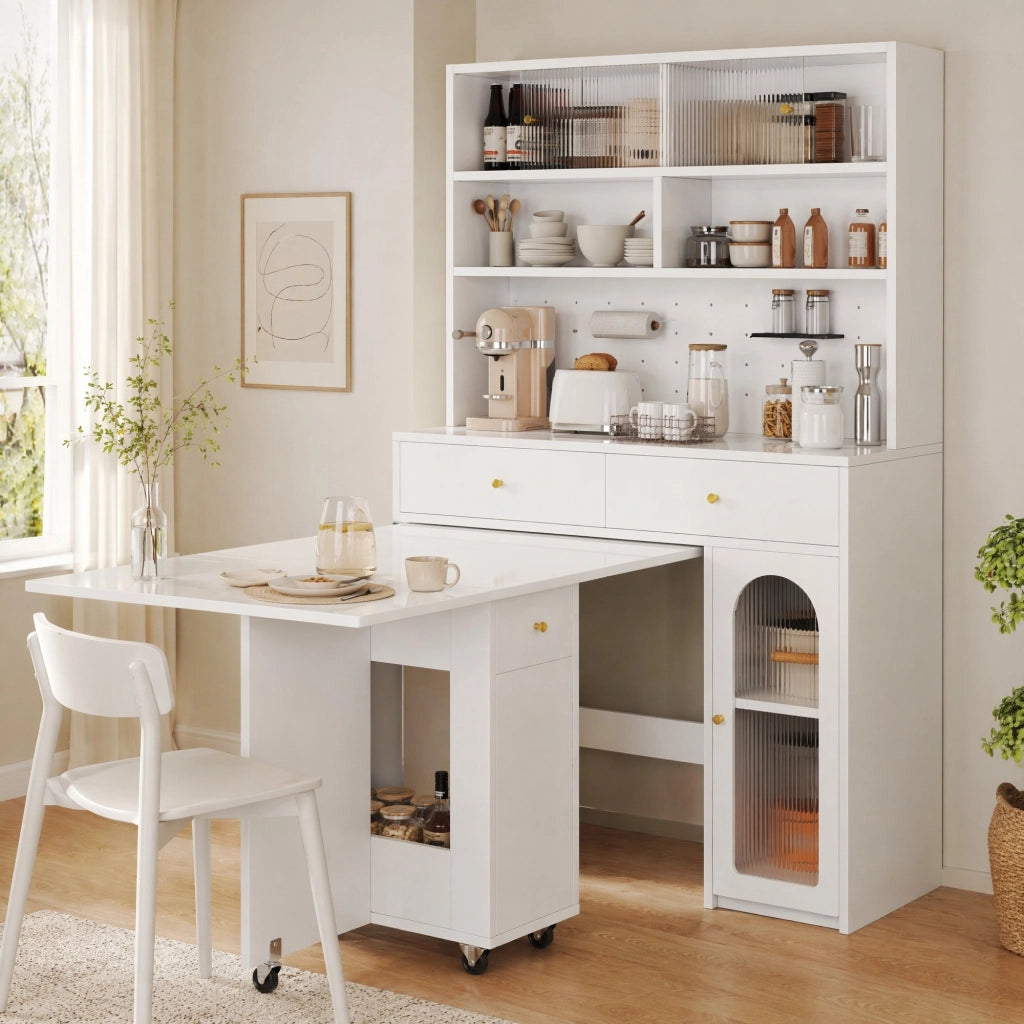 Set mobile cucina con tavolo pieghevole 120 cm in MDF bianco