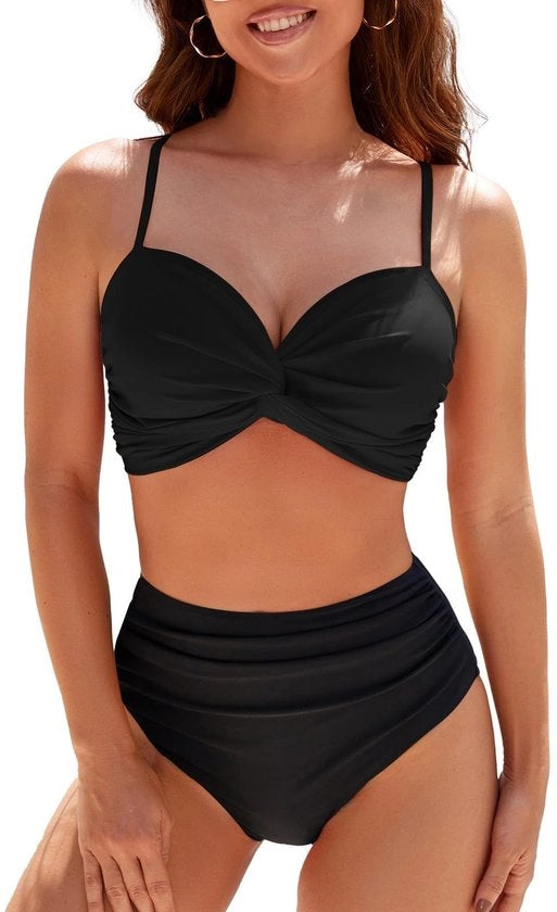 Costumi da bagno donna 2 pezzi - Alta vita - Fronte a spirale - Pieno - Supporto - 82% Poliammide, 18% Elastan