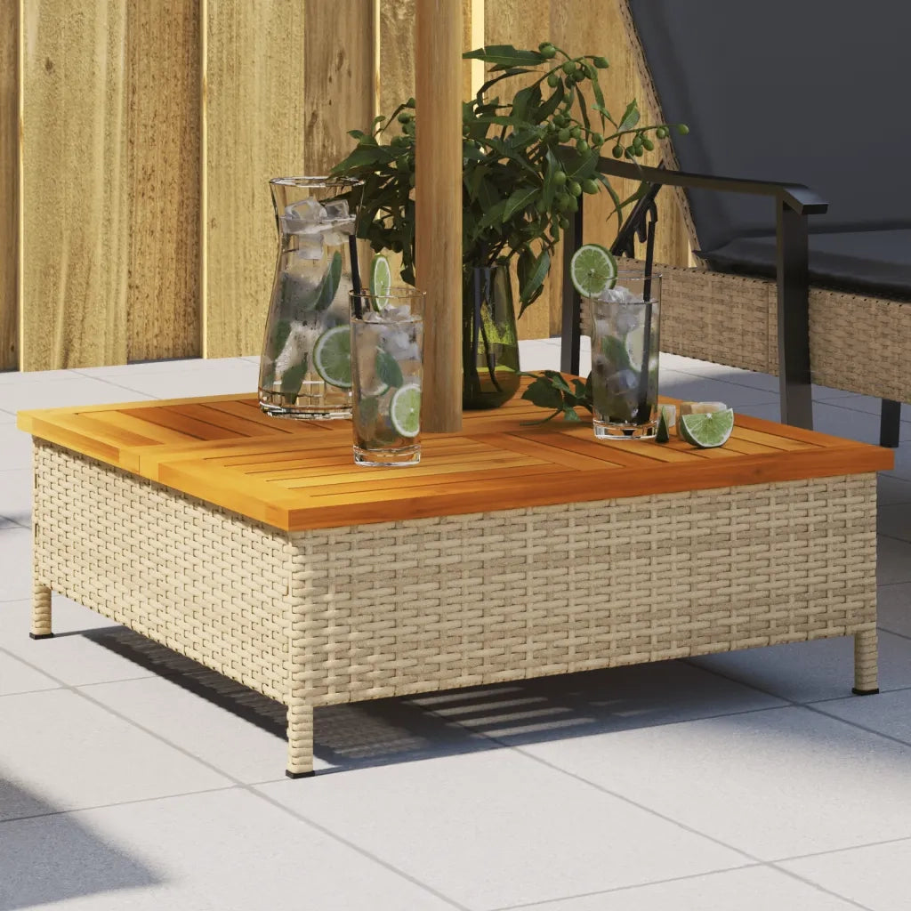 Copertura Base Ombrellone Beige 70x70x25 cm Polyrattan e Acacia 365954