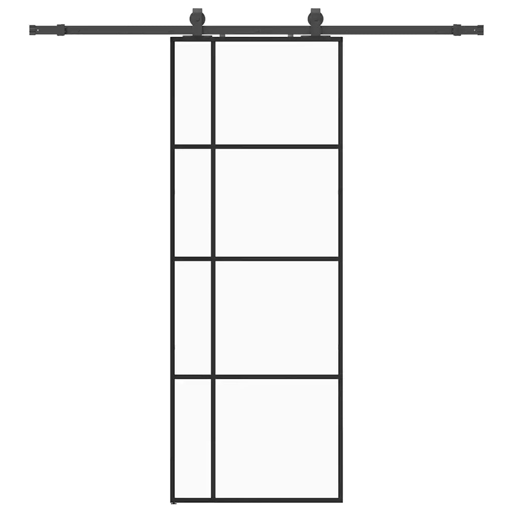 Porta Scorrevole con Ferramenta Nera 76x205 cm in Vetro ESG