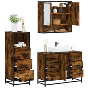 Set Mobili da Bagno 3 pz Rovere Fumo in Legno Multistrato