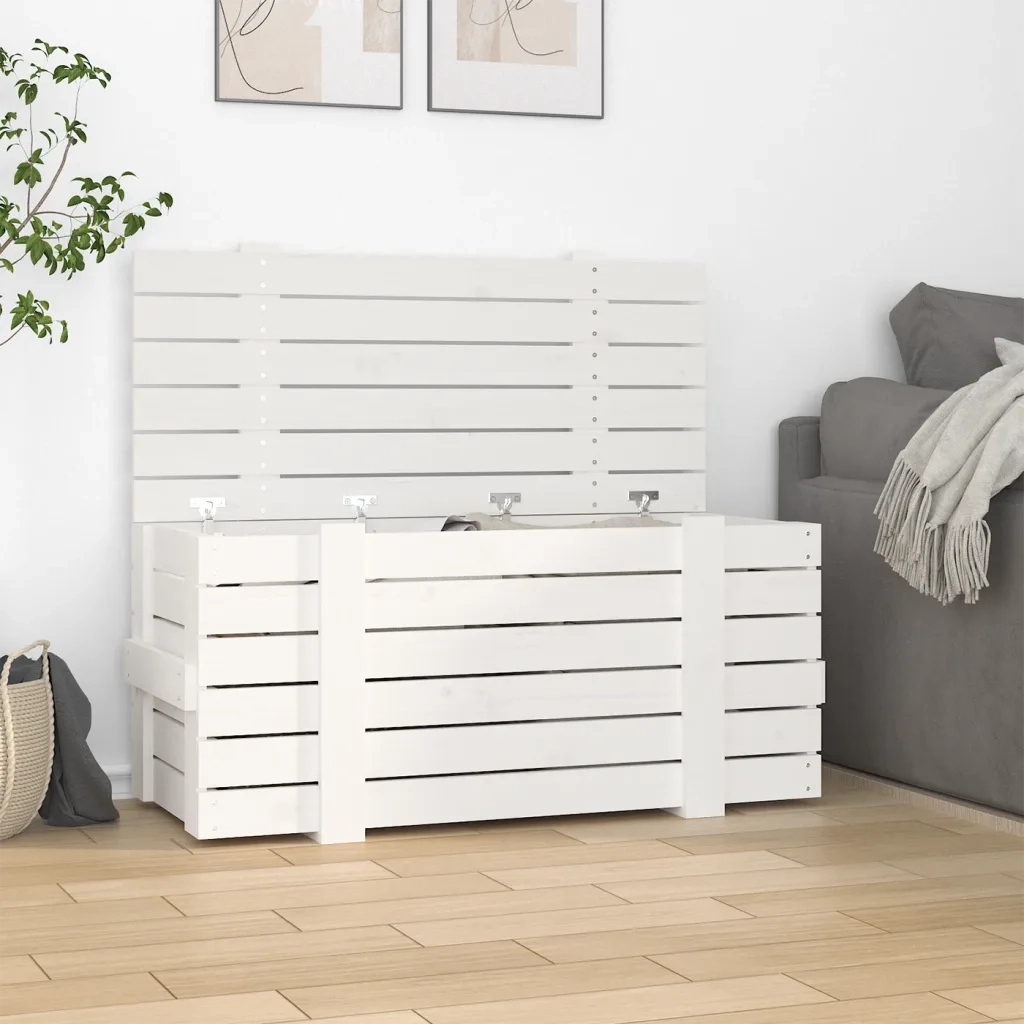 Contenitore Portaoggetti Bianco 91x40,5x42 cm Massello di Pino 824999