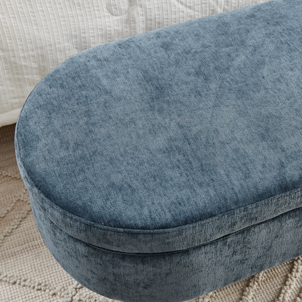 Panca contenitore in ciniglia blu 110x40x42 cm con vano 20L e coperchio idraulico