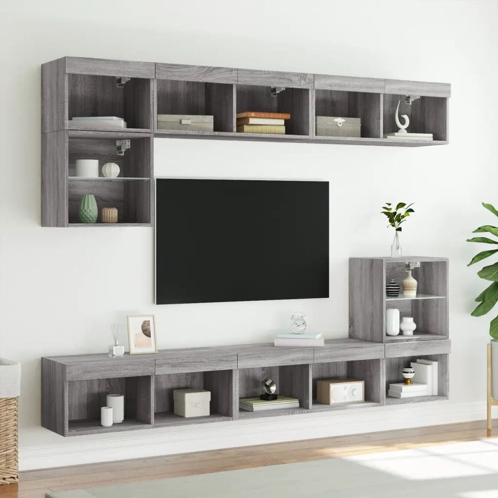 Mobile Porta TV con Luci LED Grigio Sonoma 80x30x30 cm 837151