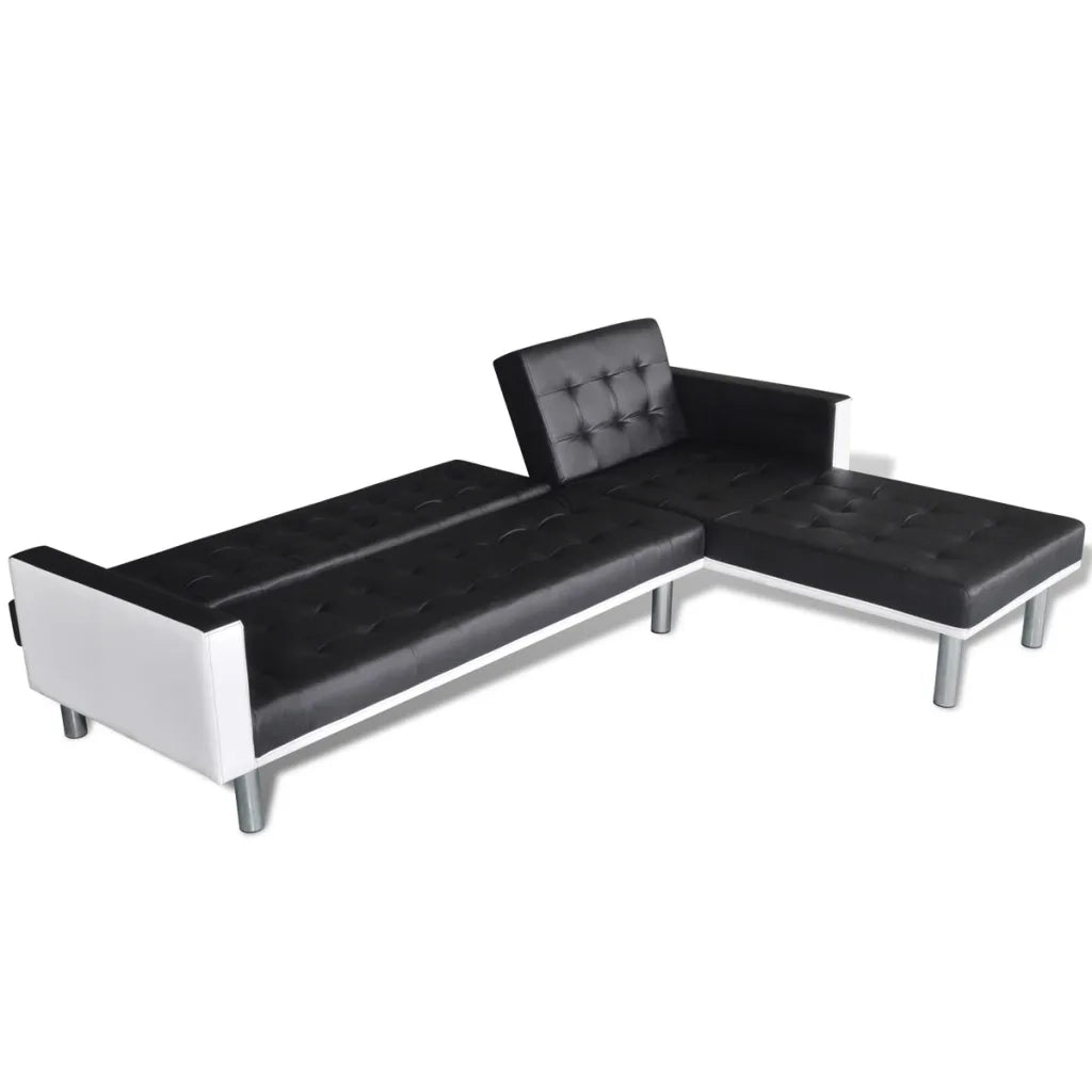 Divano Letto a L in Pelle Artificiale Nera    cod mxl 7606