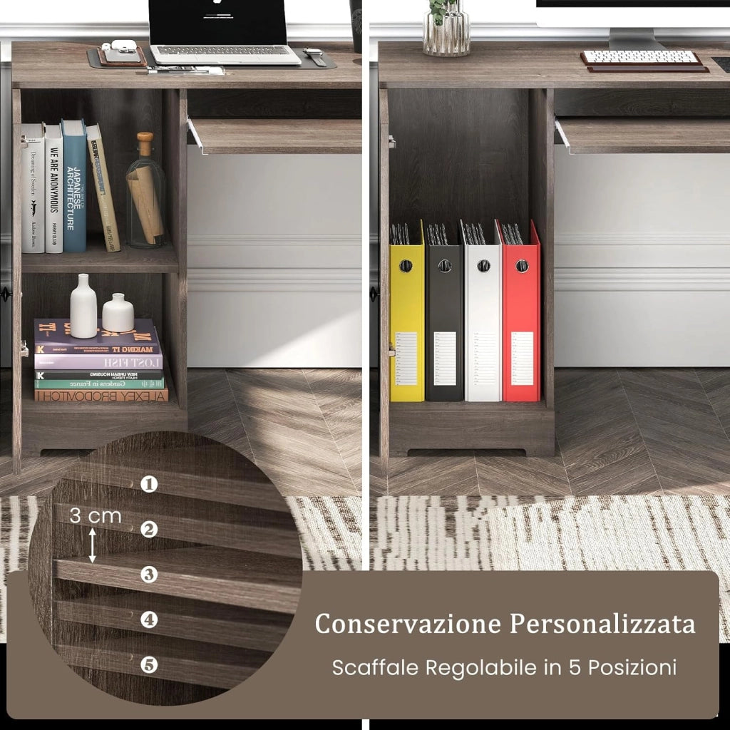 Scrivania ad Angolo a Forma di L, Scrivania per Studio in Legno con 2 Cassetti, Tavolo per computer per Ufficio Studio, 168 x 168 x 76 cm (Grigio)