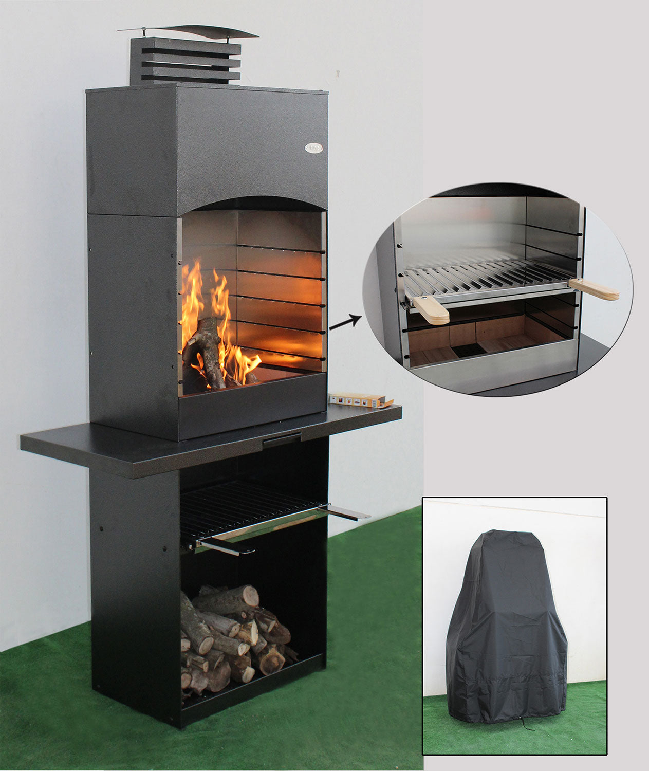 Barbecue a Legna e Carbone 110x47,5x190,1 cm Design a Colonna in Acciaio Tolosa Nero