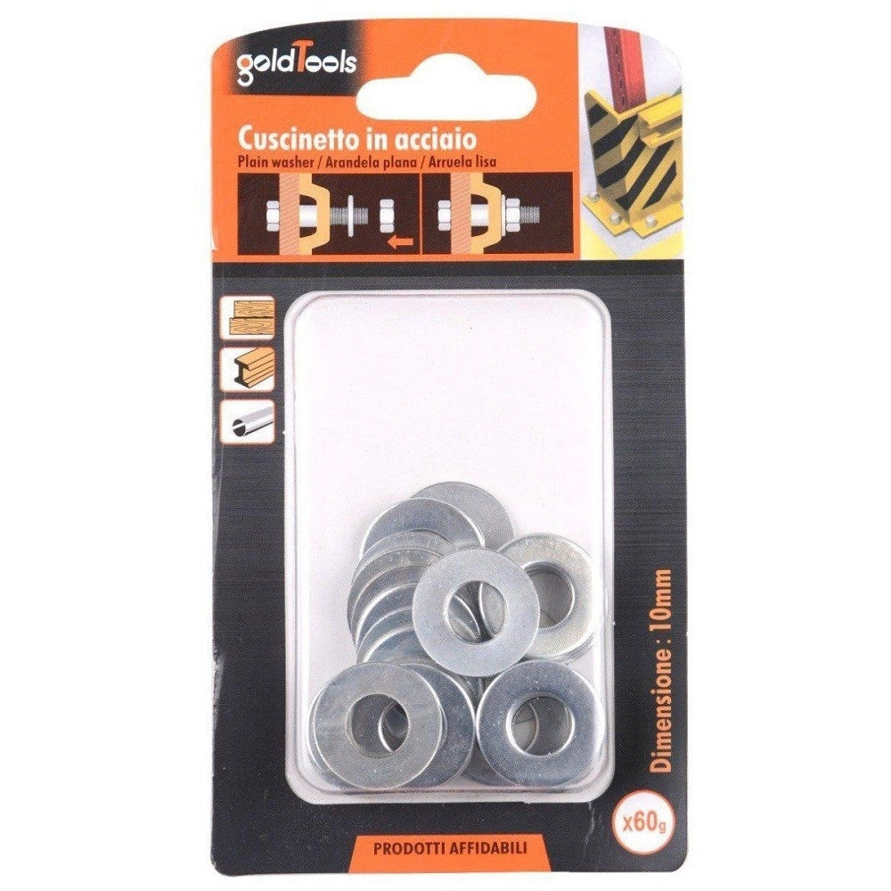 Trade Shop - Set Confezione 60gr Rondelle Piane Piatte Cuscinetto In Acciaio Diam. 10mm 90831 -