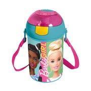 Trade Shop - Borraccia Barbie Bambine Con Tracolla Con Tappo A Pulsante In Plastica 450ml -