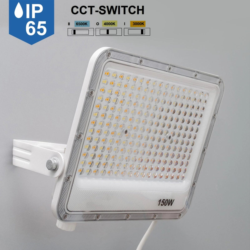 Faro slim per esterno LED IP65 con interruttore CCT da 3000K a 6500K faretto bianco staffa luce giardino insegna tabella 150W