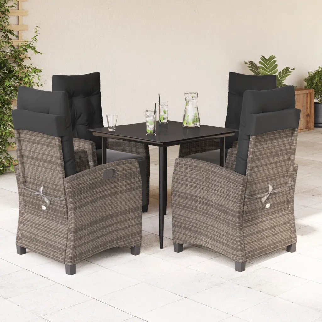 Set da Pranzo da Giardino 5 pz con Cuscini in Polyrattan Grigio 3212989
